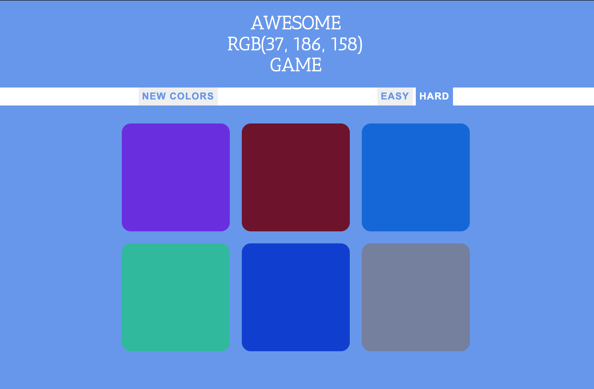 Screen shot of a 6 tile color game